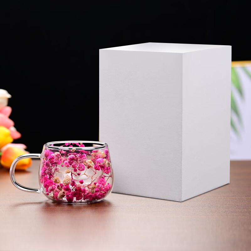 Shangqi Real Flower Double-Layer Glass Cup