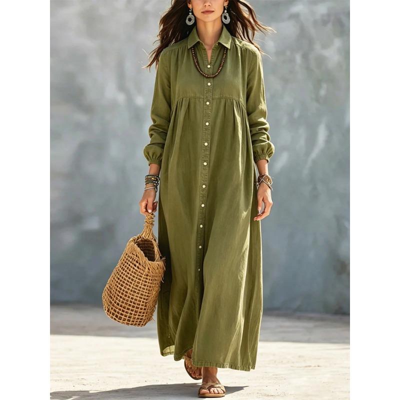 Women S Solid Color Shirt Dress Loose Long Sleeve Button Down Casual Dress