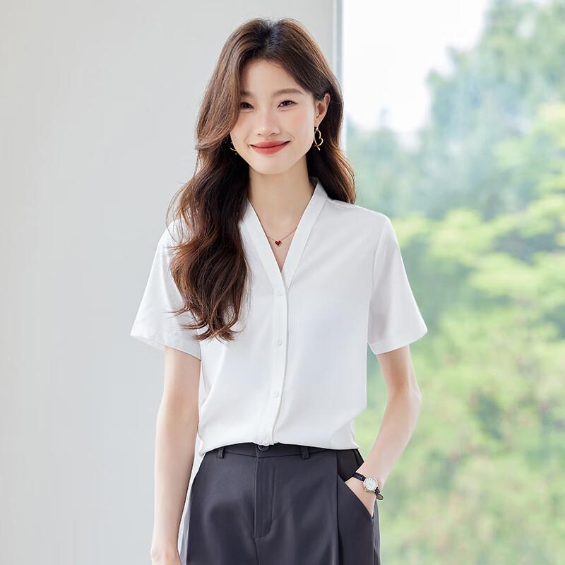 Women's V-Neck Chiffon Short-Sleeve Blouse