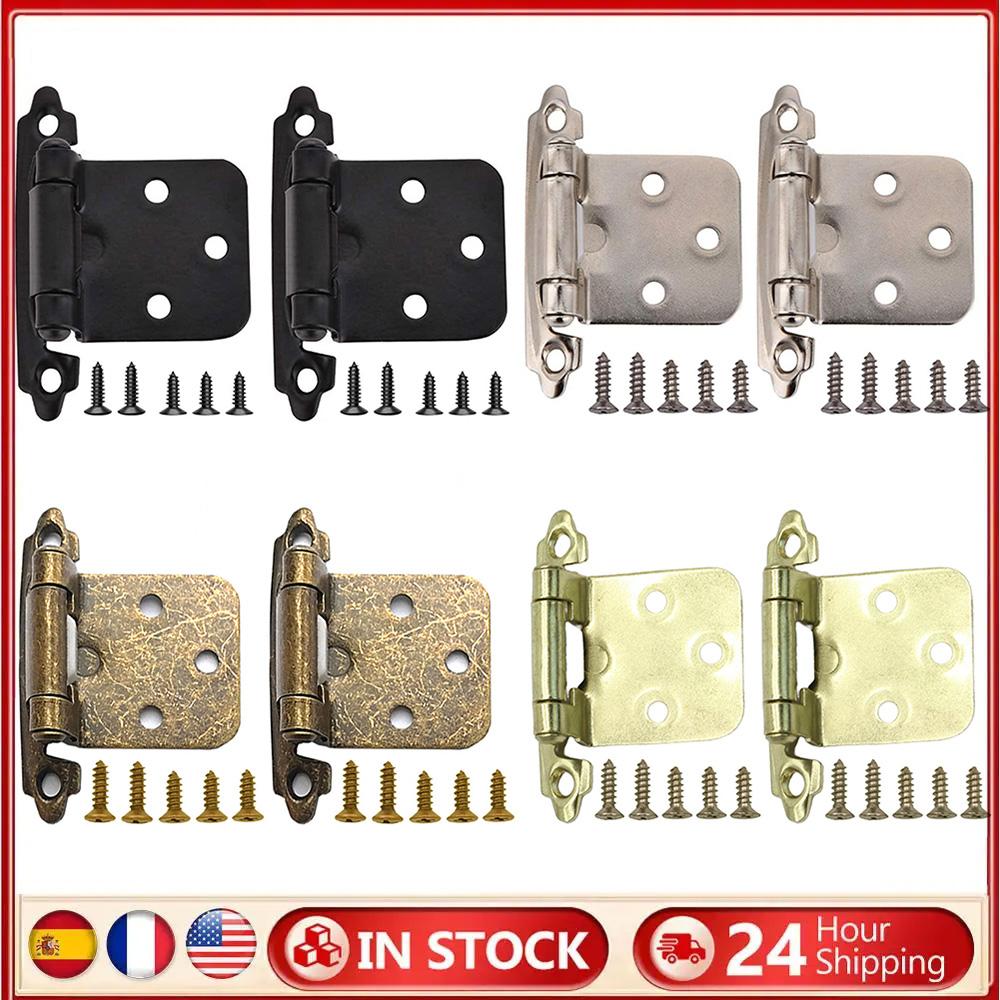 2Pcs Self Closing Door Hinge with Screws Overlay Flush Cabinet Hinges for 1/2In American Cupboard Door