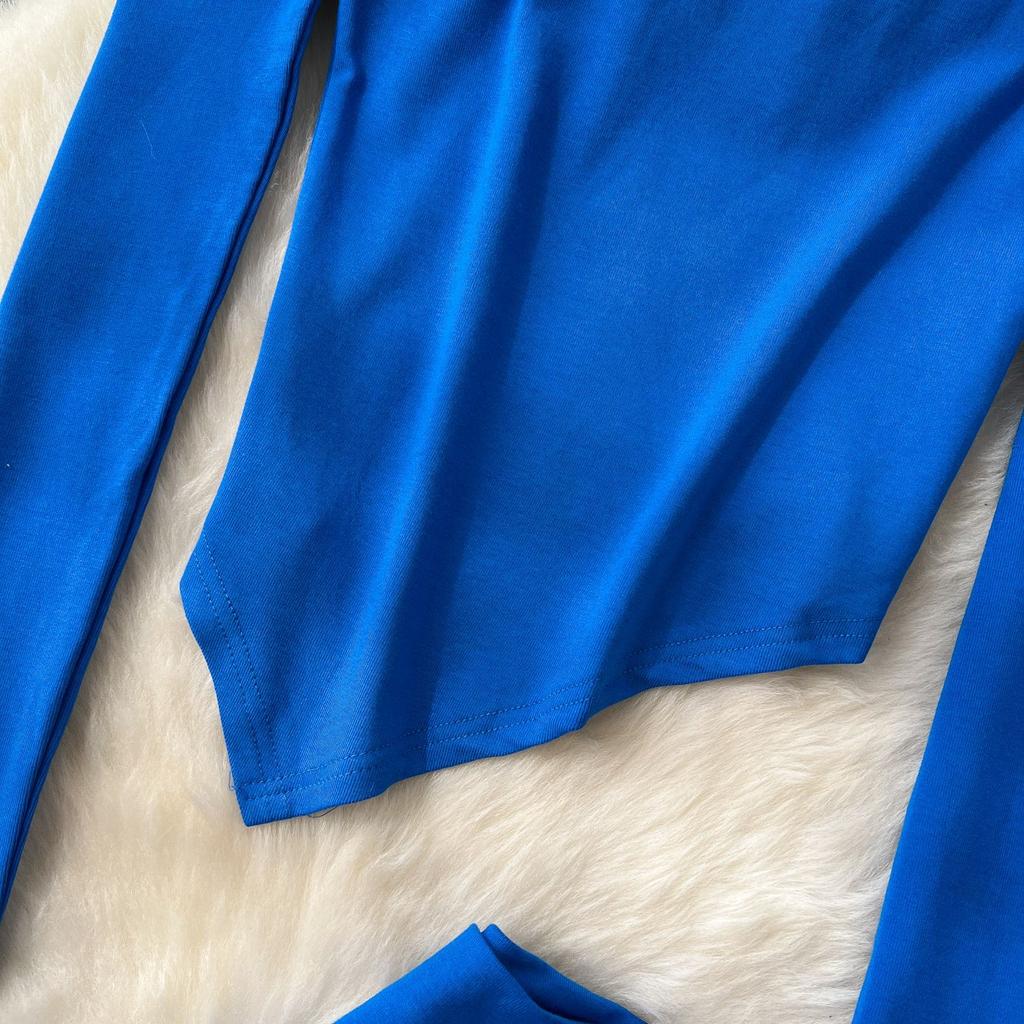 Sexy T-Shirt-Oberteil mit schrägem Halsausschnitt, trägerlos, langärmlig, unregelmäßig, hohe Taille, schmales Paket, Hüft-Mikro-Hosenanzug für Damen