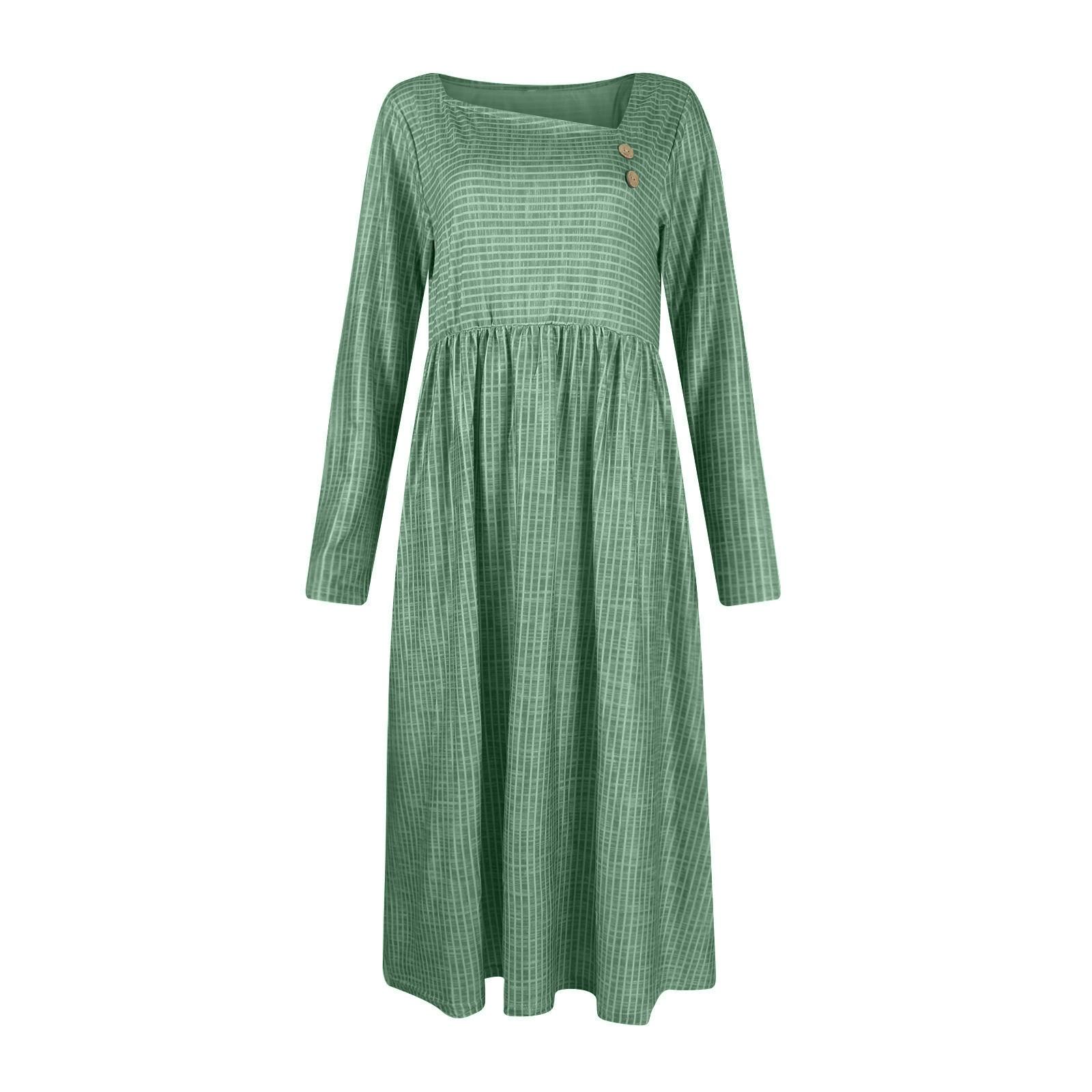 Женские повседневные модные длинные платья в полоску с длинным рукавом и карманом — фото 5