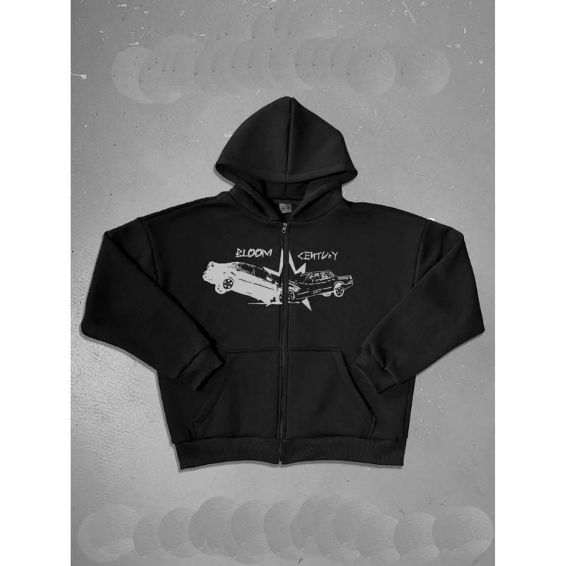 Y2K Printed Loose Hooded Sweatshirt Jacket Streetwear Womens Fashion