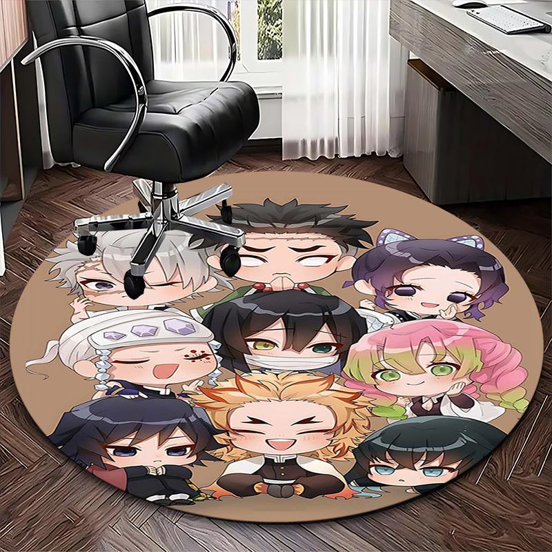 1pc Anime Character Round Carpet - Office Chair Mat, Non-Slip Rug for Home Decor, Seasonal Gift, Suitable for Office, Living Room
