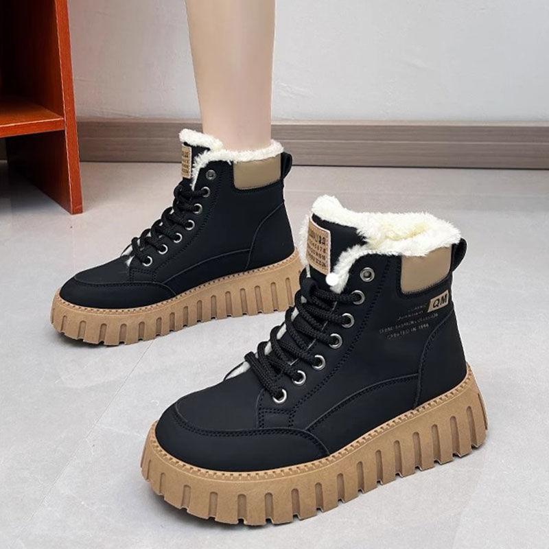 Snøstøvler for kvinner Tykk såle og varmholdende Vinter Nye Dobbeltsidig skinn Korte støvler pluss Fløyel Tykke bomullssko Kvinner