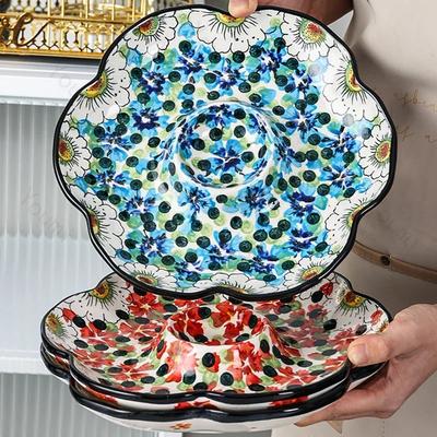 Retro Virágos Sushi Tányér Kreatív Otthoni Gyümölcs Tányér Finom Ételek Kerámia Tányérok Könnyű Luxus Kínai Stílusú Gombóc Asztali Áru
