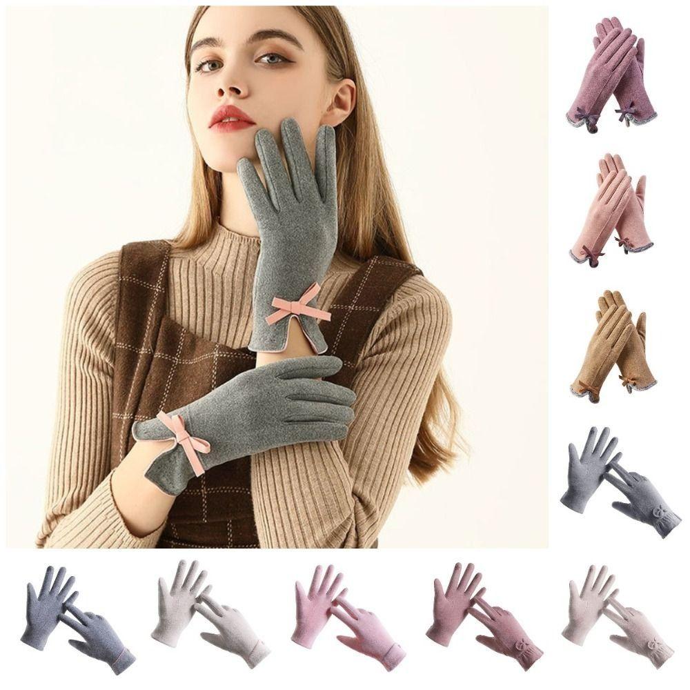 Bowknot Plush Driving Gloves Anti-slip Outdoor Riding Mittens Elasticity Soft Gloves  Motorcycle