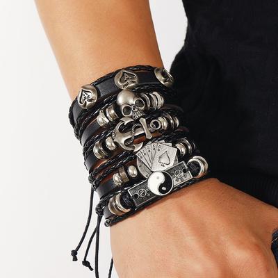 Herren Vintage Gewebtes Lederarmband Legierung Gitarre Lederarmband Set