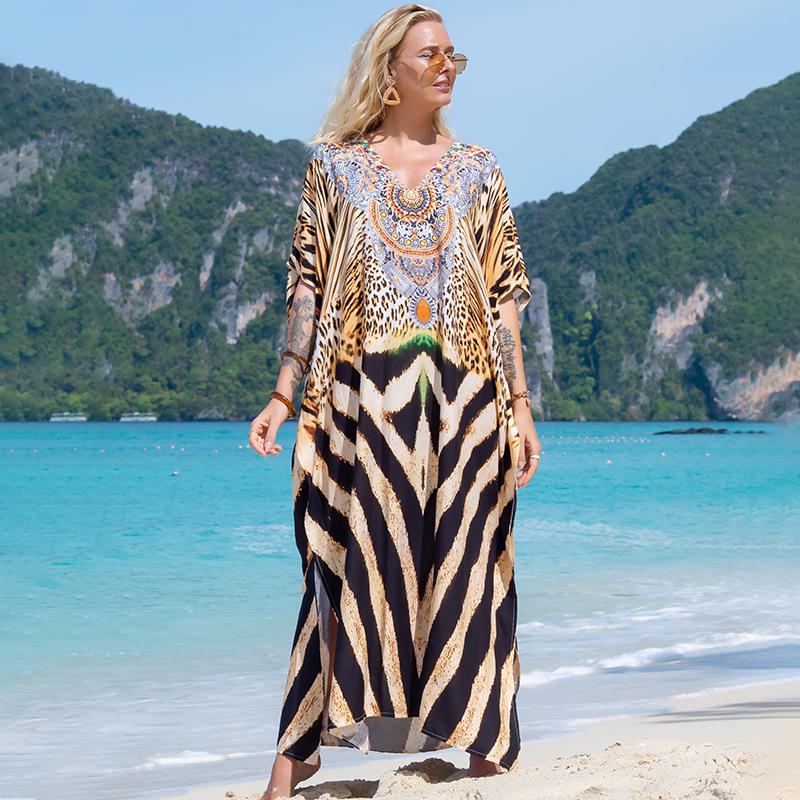 Bata con Estampado de Rayón para Proteger del Sol en la Playa y Vestido Cubre-traje de Baño