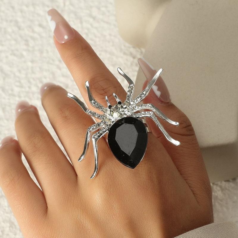 Exaggerated Big Spider Opening Rings For Women Men Personality Colorful Crystal Ring Gothic Insect Animal Jewelry Halloween Gift