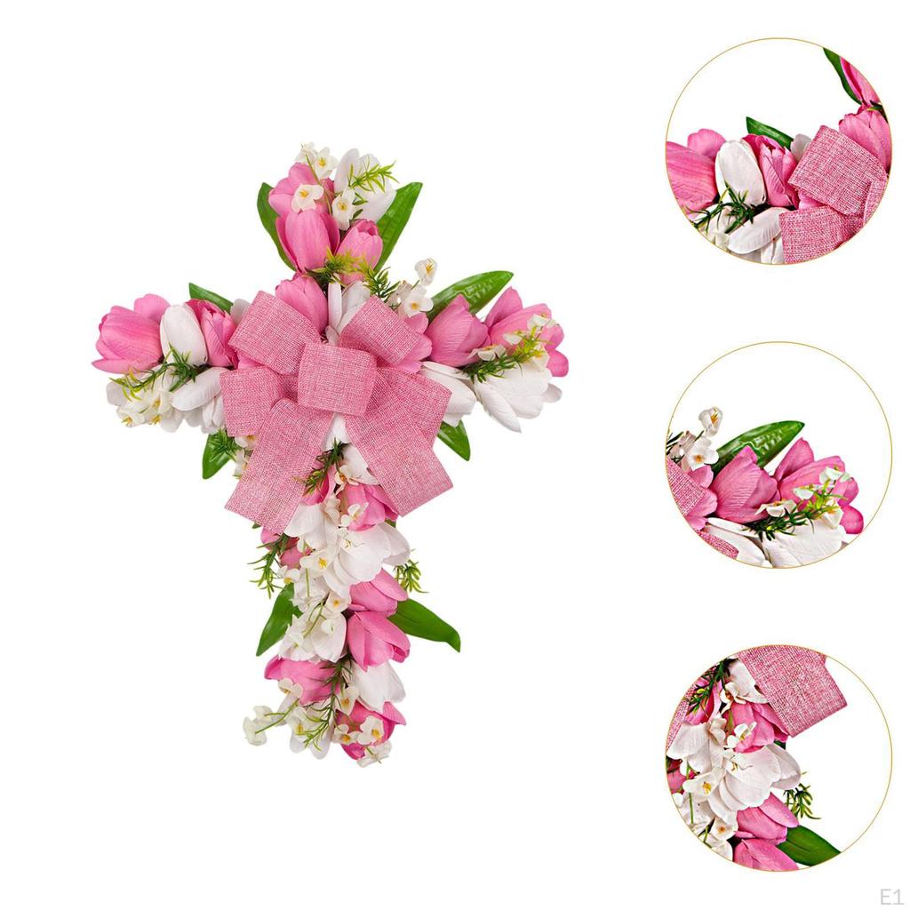 Wreath for Front Door, Cross Design with Artificial Flowers Easter Celebrations