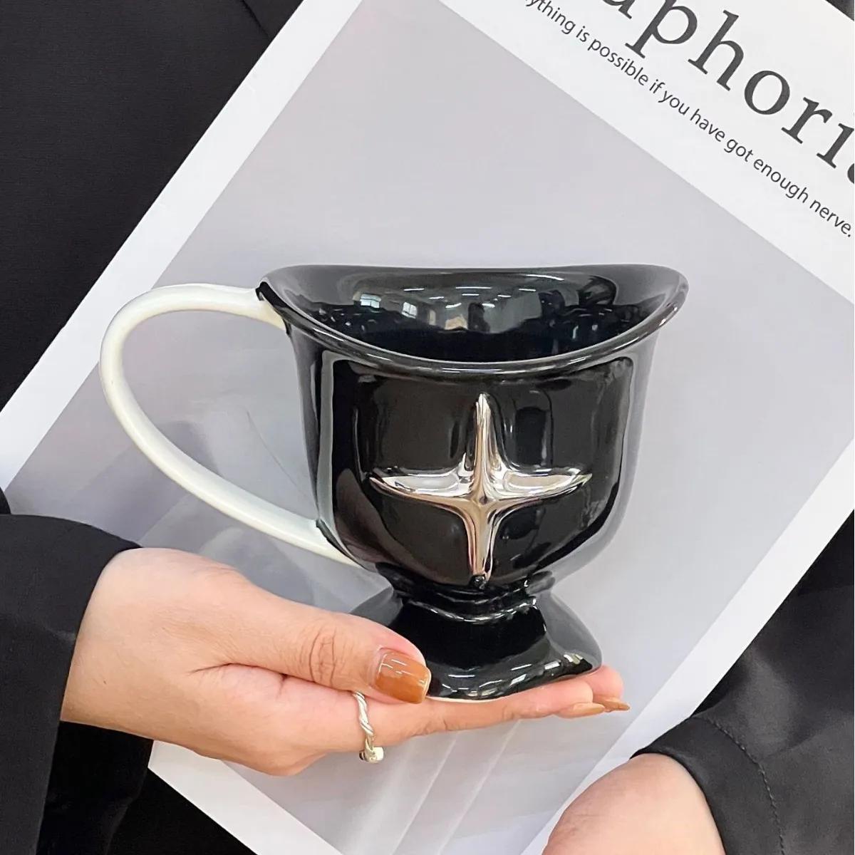 Simple Ceramic Mug Large Handle Coffee Cup Milk Mug Breakfast Cup Beverage Cup Household Tea Cups Water Cups Couple Cups 350ml