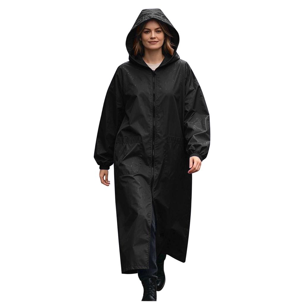 Long Sleeve Waterproof Hooded Raincoat Full Length Protective Coat Lightweight Windproof Outerwear for Outdoor Work and Daily Use