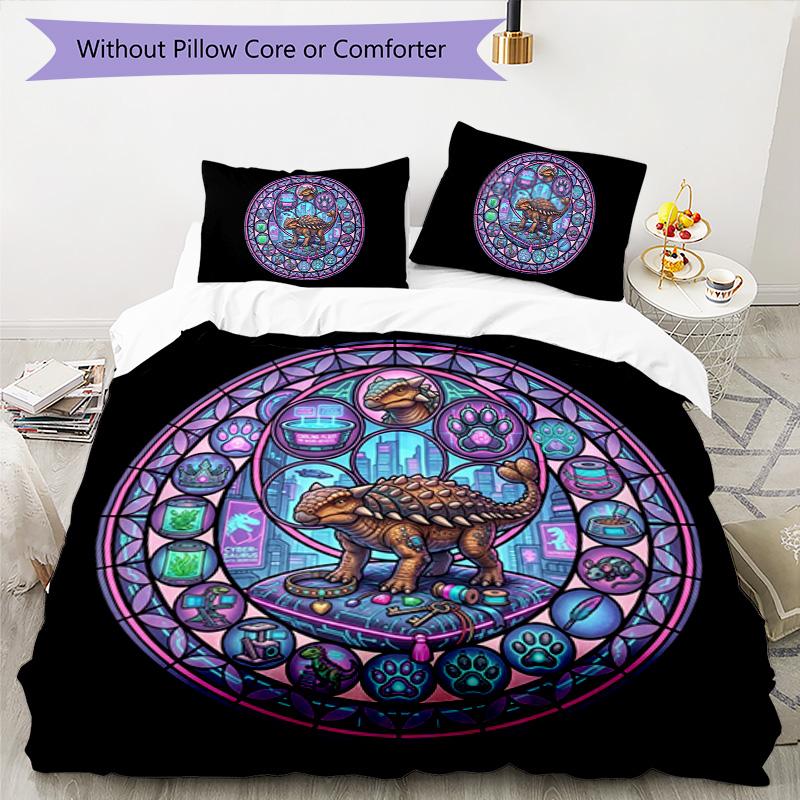 CyberDinosaur Mandala Pattern Bedding,Quilt Set Quilt Cover Pillowcase Home Birthday Gift (1 * Duvet Cover + 2 * Pillowcase, Without Core)