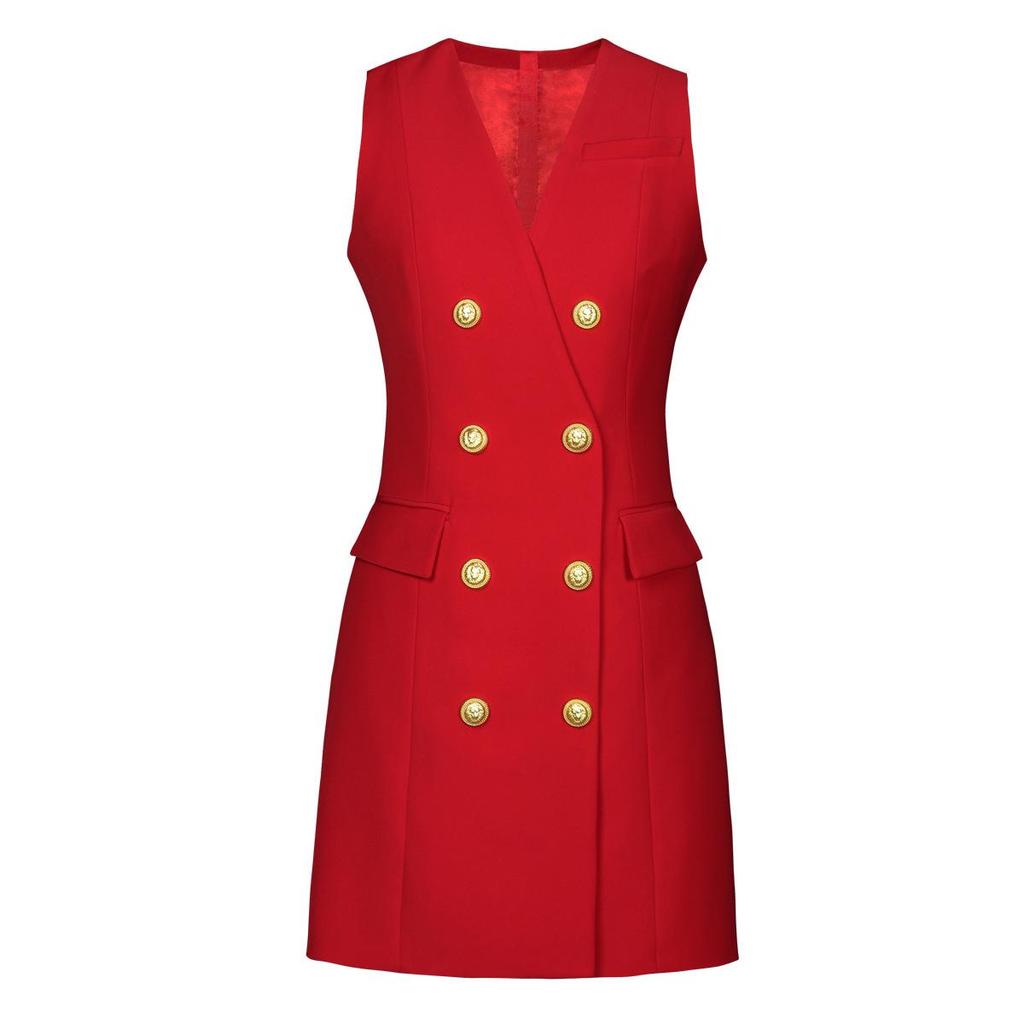 In Stock: Summer 2025 High-End Waist-Cinching Women's Sleeveless Suit Dress