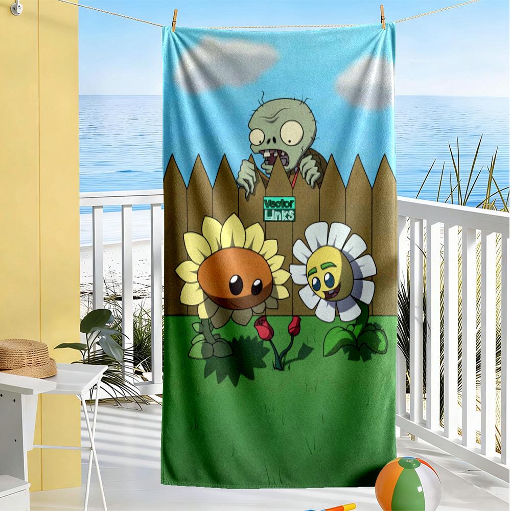Plants Vs. Zombies Beach Towel Quick-Dry Soft Microfiber Comfortable Lightweight Perfect for Traveling Yoga Camping and Swimming