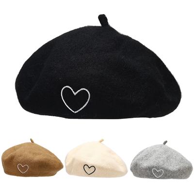 French Berets Woman Love Embroidered Wool Beret Cap Autumn Winter Hats For Girls Beanie Woolen Vintage Cap Black Painter Hat Female Felt Hat Berets