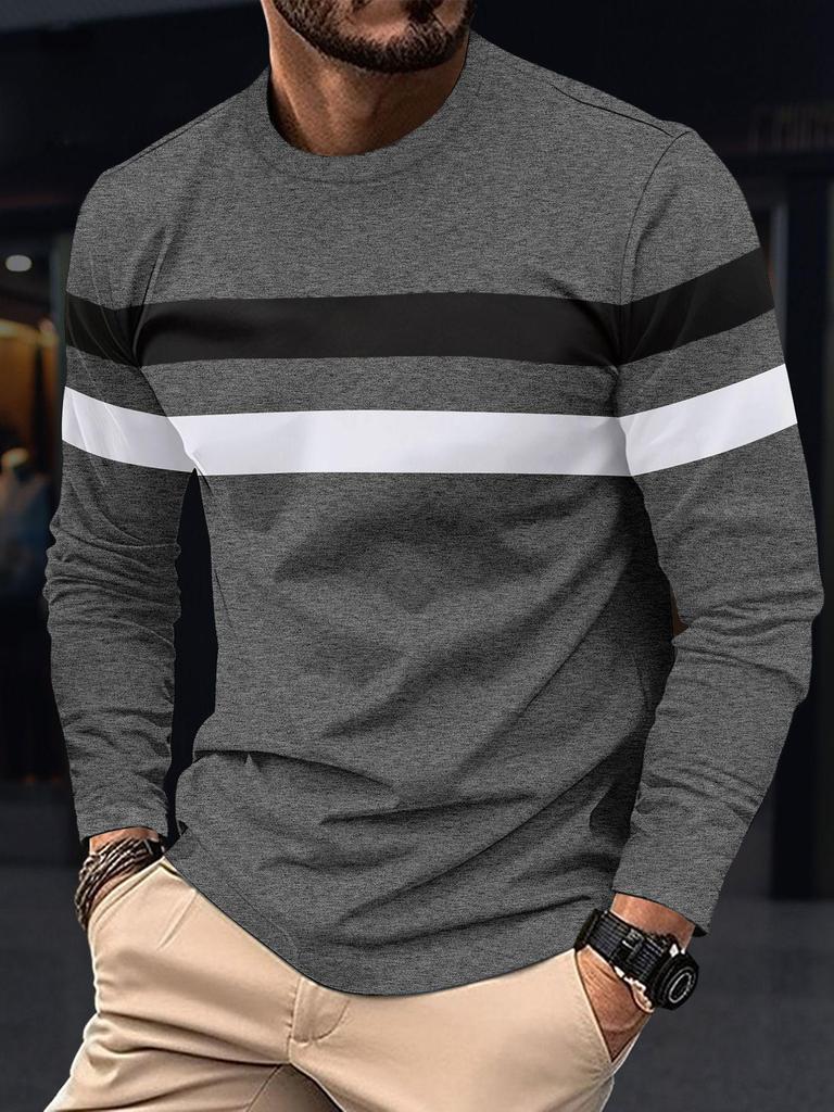 Men's Color Block Casual Round Neck Long Sleeve Sports T-shirt