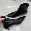 French pointed short boots women's 2025 autumn and winter new low-heeled fashion soft leather versatile velvet thin boots and bare boots