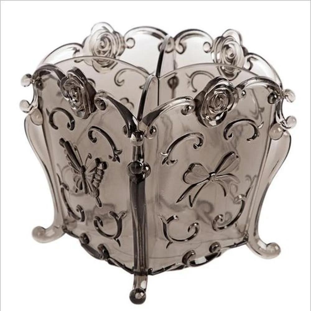 Transparent Cosmetic Storage Box Plastic Box Makeup Organizer Makeup Brush Lipstick Storage Box Vintage Carved Desktop Finishing