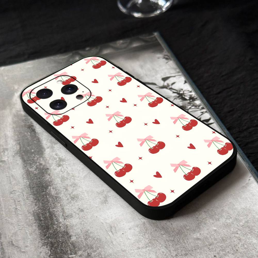 Cherry Phone Case Black Silicone Soft Shell For IPhone 17 16 15 14 13 12 11 Air Pro Max Plus Hot Sale