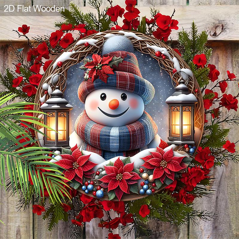 Wooden Christmas Sign with Adorable Snowman Pattern - Navidad Sign for Front Door, Wall Hanging Decor - Ideal Christmas Decoration