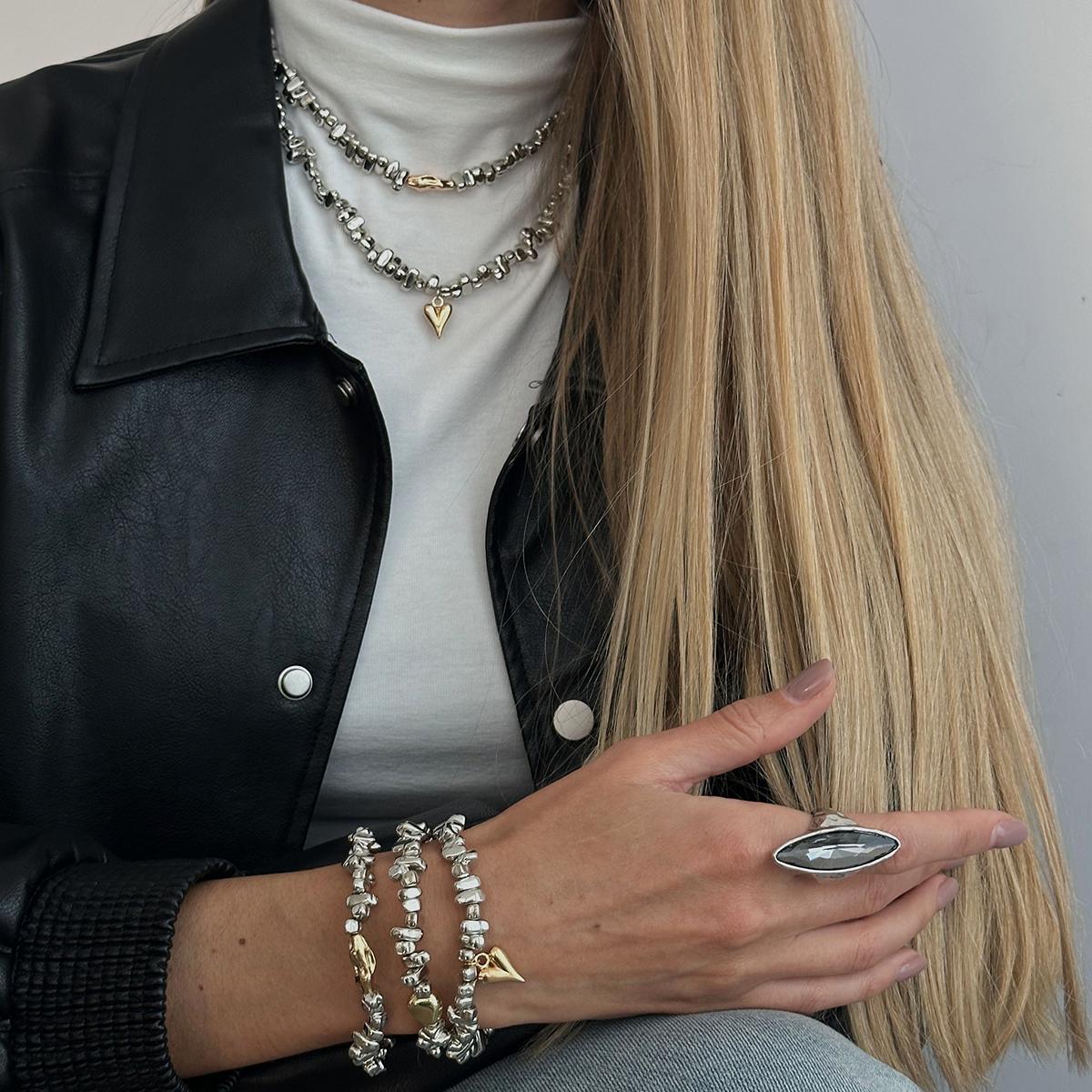 

Ingemark Punk Triangle Peach Heart Pendant Necklace Bracelet Rings Women Trendy Ellipse Acrylic Chic Rings 2026 New Jewelry Set