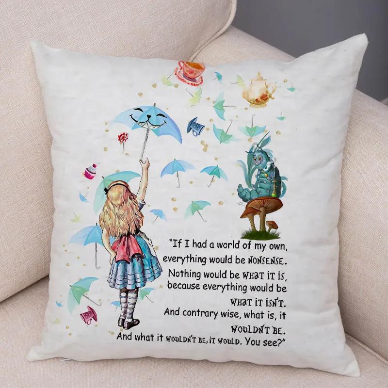 Alice In Wonderland Cushion Cover Cute Rabbit Cat Printed Sofa Pillow Vintage Home Decorative Pillow Case for Children Room