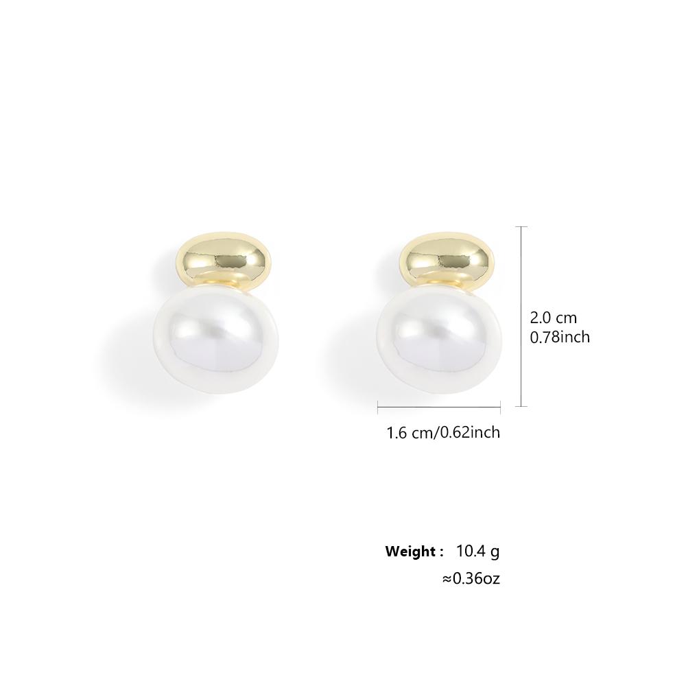 Yupsk French Gold Color Bean Spliced Flat Pearl Earring for Women Korean Fashion Smooth Pearl Ear Accessories Gift For New Year