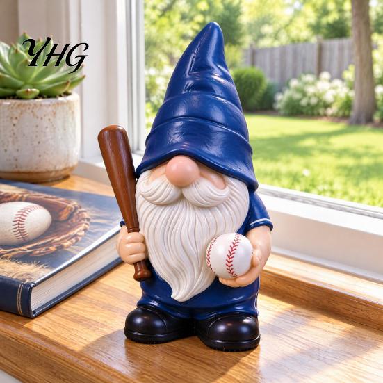 Resin Sports Figurines Baseball Gnome Figurine, Theme Statue Holding Desktop Ornament for Home Bat & Ball, Tabletop Indoor Decor, Lover Gift