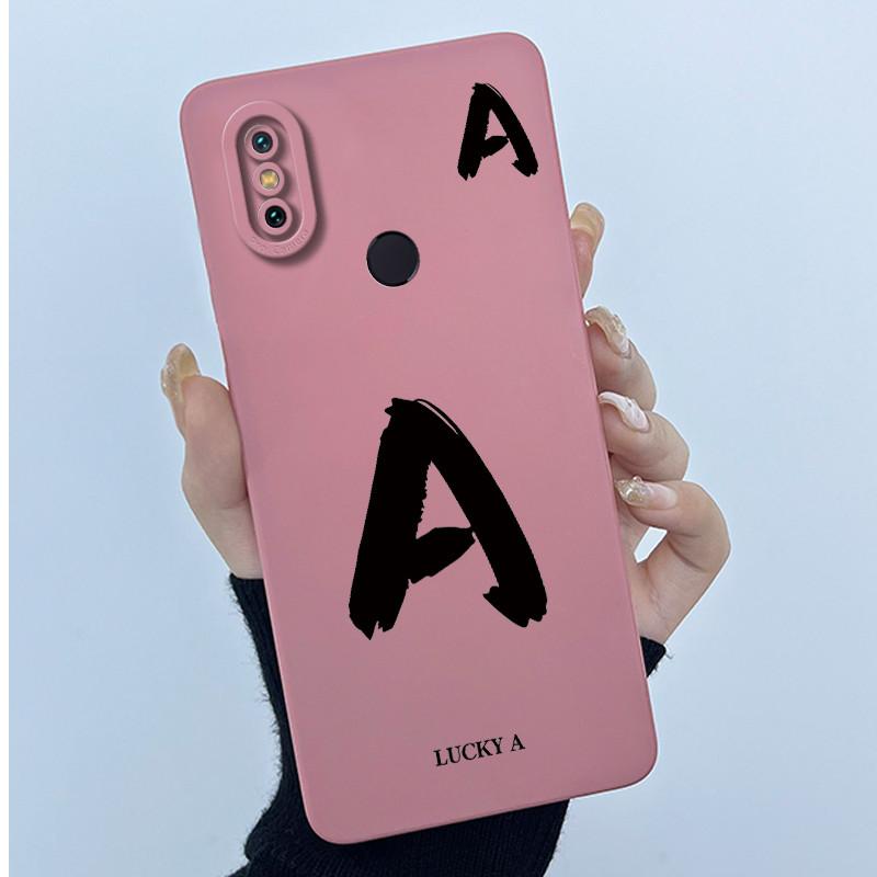 Lucky Initial Letter Phone Case For Xiaomi Mi A2 (Mi 6X) Casing Full Protect Camera Lens Shockproof TPU Soft Matte Cover Bumper