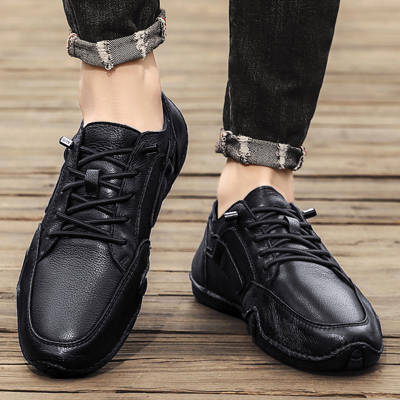 Chaussures décontractées en cuir véritable pour hommes, chaussures