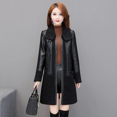 New Korean Version Women's Leather Jacket with Thickened Fur and Fur Integrated Jacket  Women's Lapel Leather Trench Coat Large Size