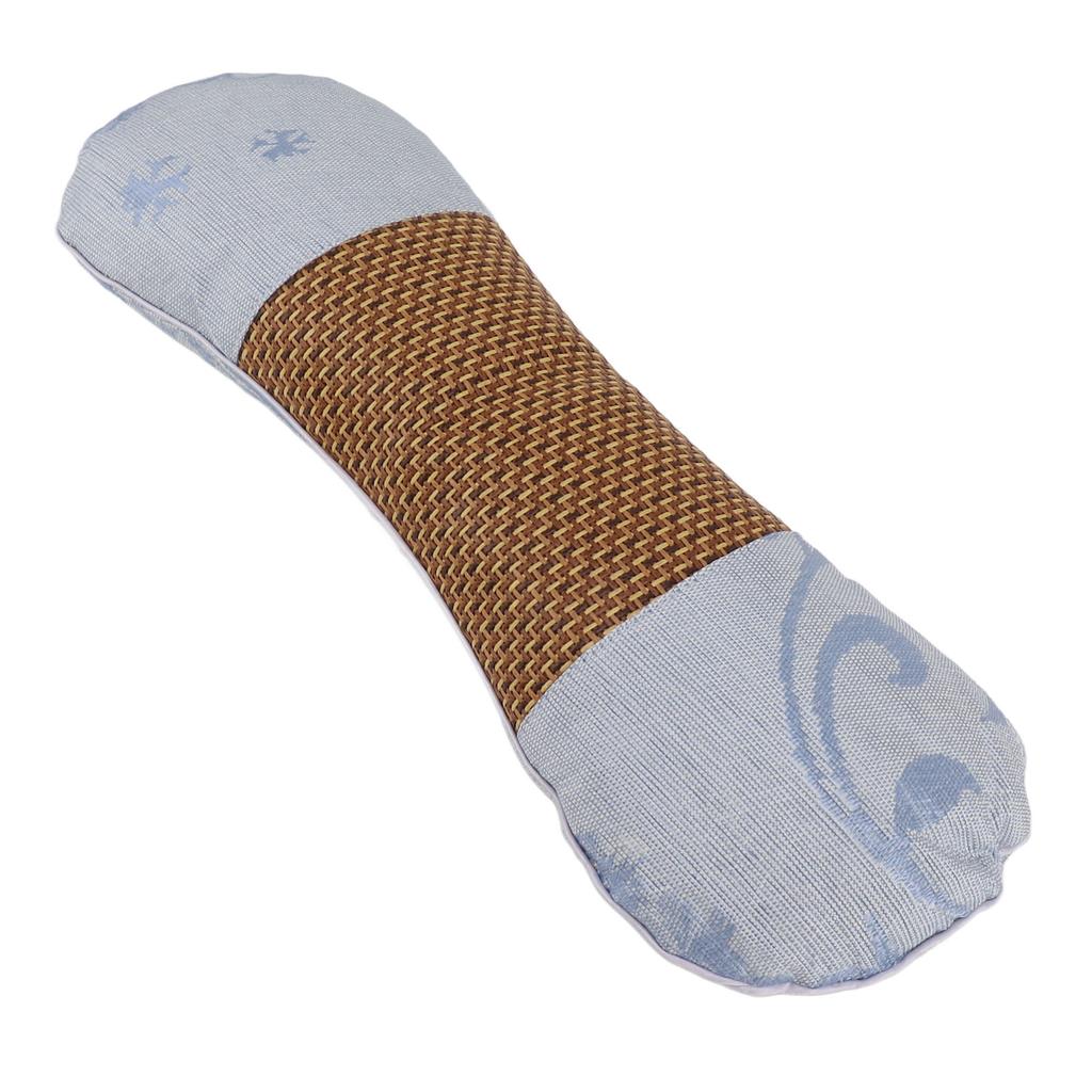 Wormwood Filling Neck Roll Pillow Ergonomic Cervical Neck Support Pillow for Sleep Blue Ice Silk