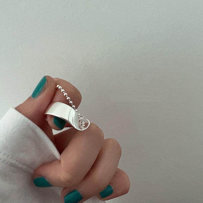 Pull-Out Chain Tassel Mobius Open Ring – Minimalist Bead Chain for Women Adjustable Open