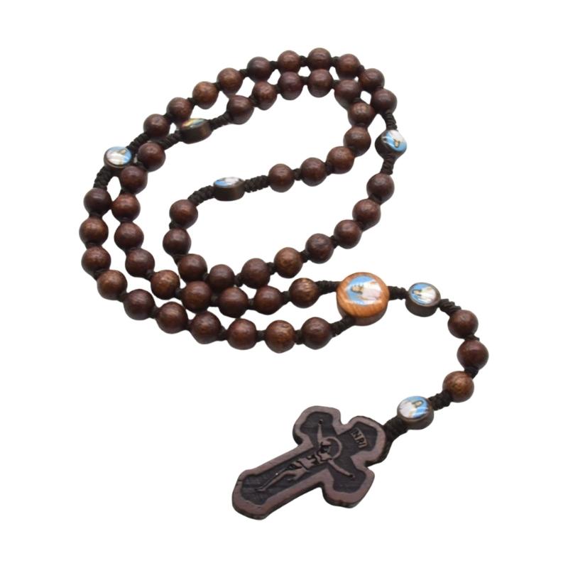 Elegante colar de rosário sagrado feito à mão com o Pai Nosso, perfeito para ocasiões casuais e formais, uso religioso católico