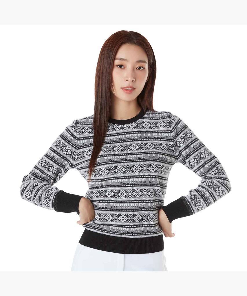 LECOQ GOLF Women'S Jacquard Round Neck Windproof Sweater (Gp422Lkpo3)