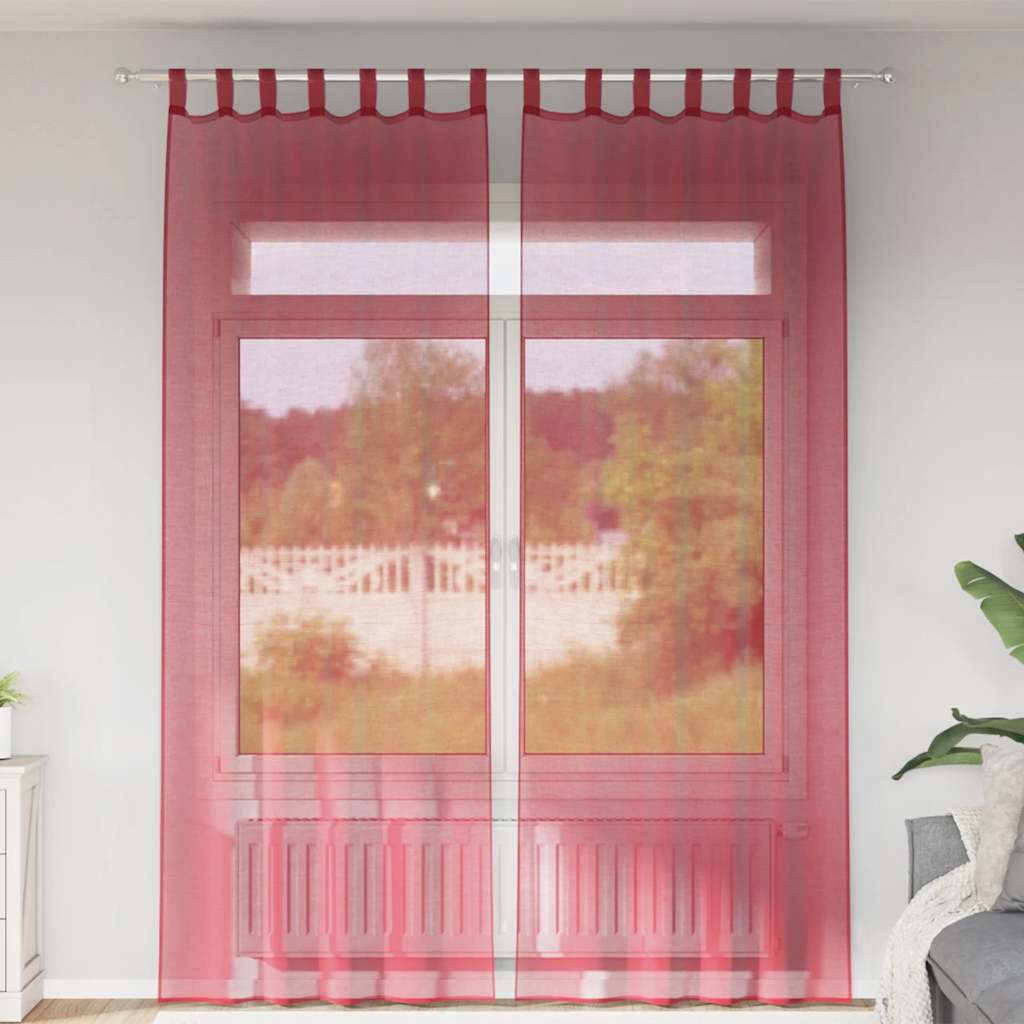 Voile Curtains with Rod Pockets 2 pcs Burgundy