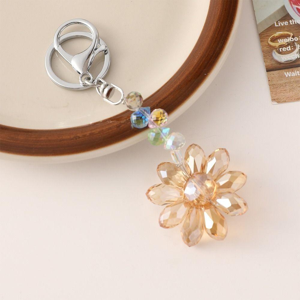 Sun Catcher Crystal Pendant Sunflower Car Keyring Creative Rhinestone Flower Keychain  Bag Charm