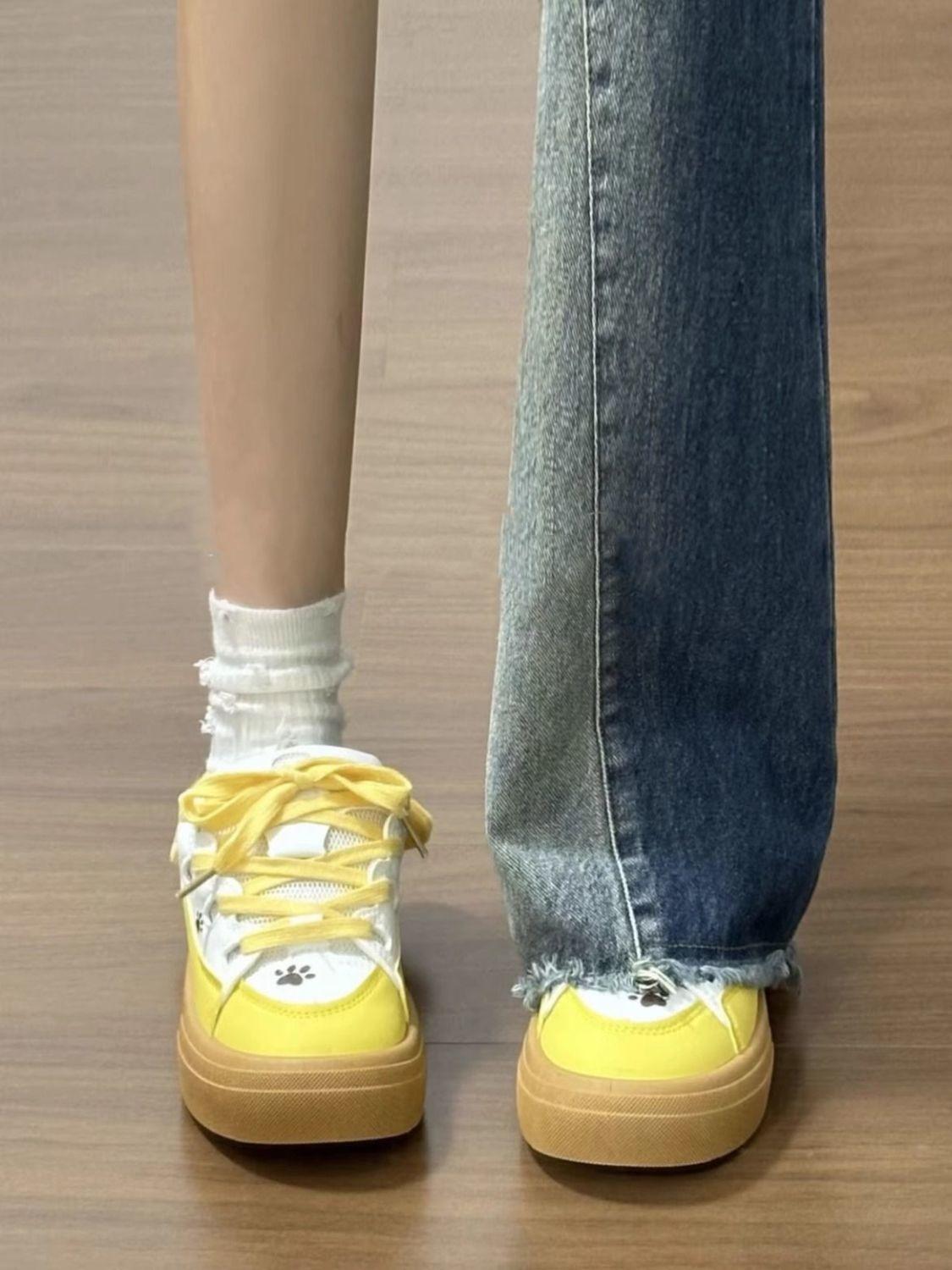 

2025 осень коричнево-желтая цветовая схема пудинга цвет собаки хлебные туфли женские инс универсальные туфли для скейтборда с большим язычком американские уродливые милые туфли 40 жёлтый