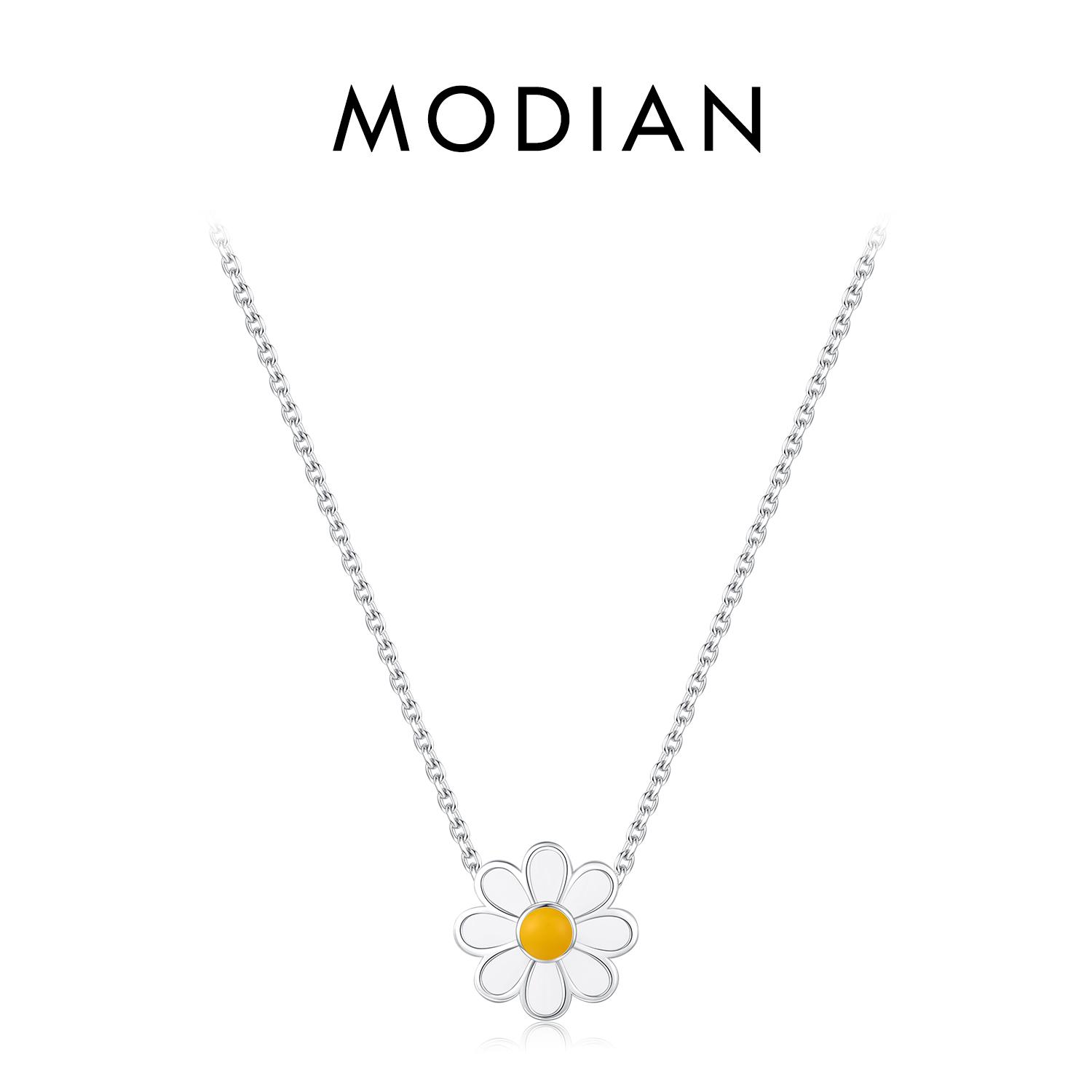 

Модиан, стерлингового серебра 925 пробы, белая эмаль, подвеска в виде цветка, ожерелье, очаровательная цепочка на шею с ромашкой для женщин, гипоаллергенные ювелирные изделия серебряный