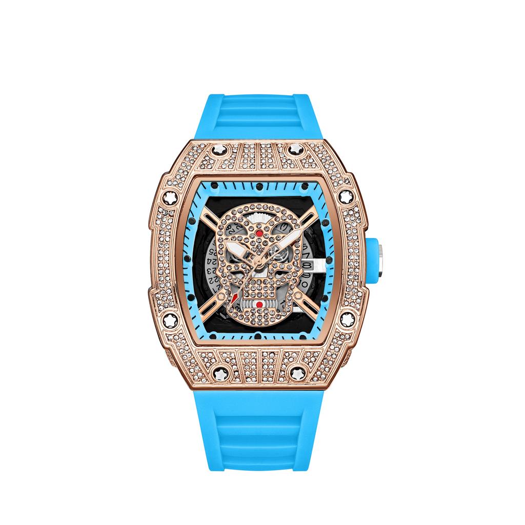 Diamond-Encrusted Gypsy Star Fashion Personality Hollow Gold Ghost Head Wind High-End Luminous Calendar Men'S Watch