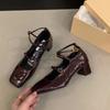 Designer Cross Strap Women Mary Jane Shoes Fashion Shallow Square Toe Shoes Concise Square Heels Shoes