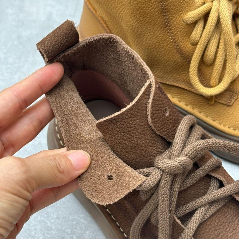 Johnature Retro Oryginalne Skórzane Krótkie Buty Szerokie Noski Sznurowane Skórzane Buty Damskie Miękka Podeszwa