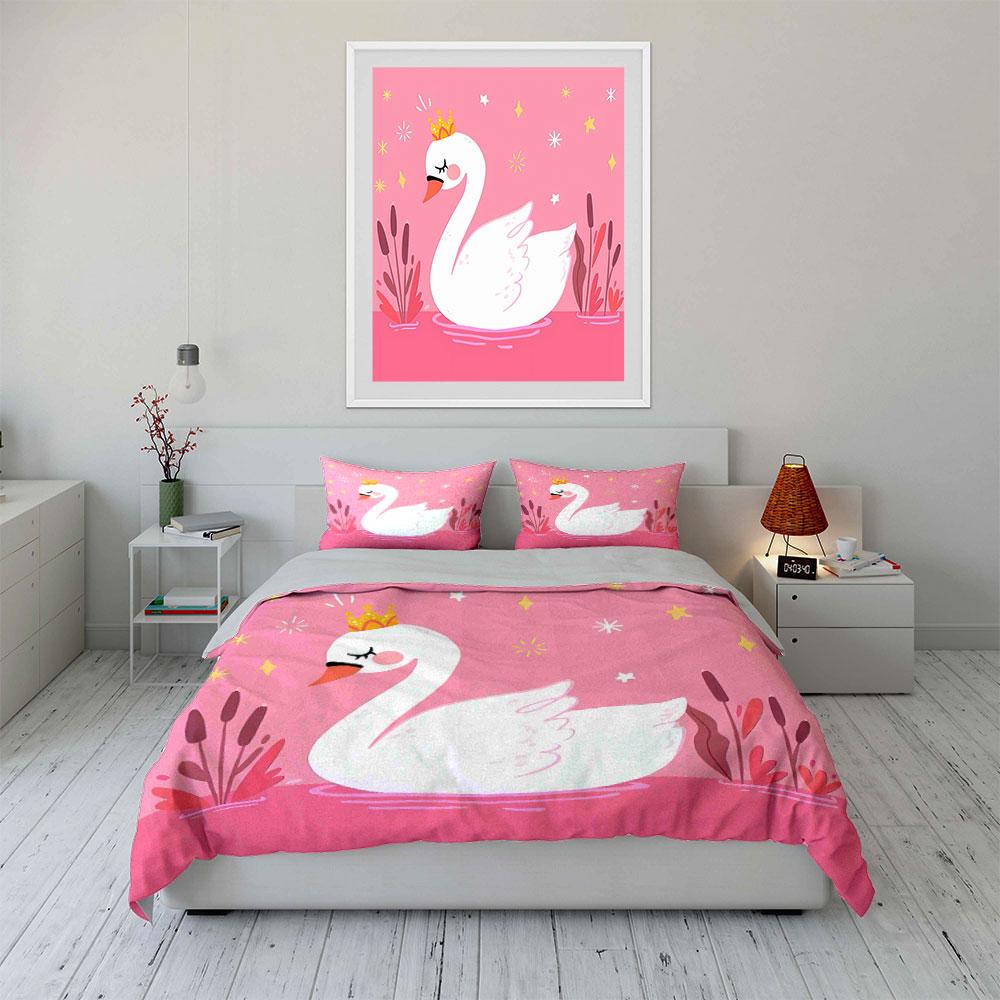 Swan Design Three-Piece Set Multiple Sizes Kid'S And Adults' Bedroom Exquisite 3Pc Bedding Set, Gift