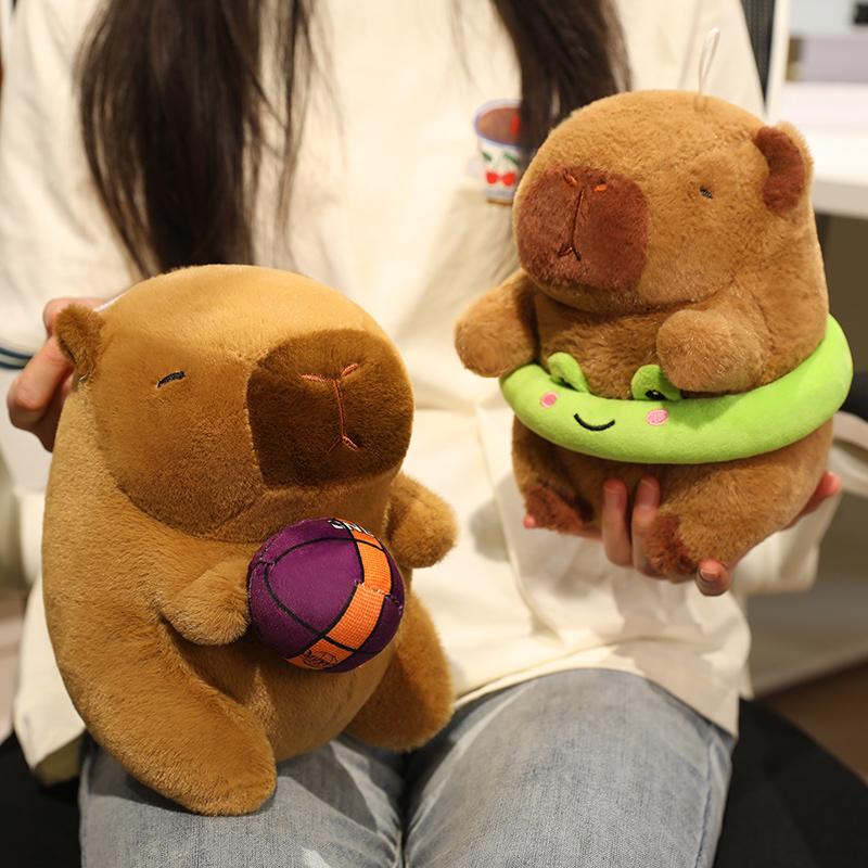 Cute Capybara With Basketball French Fries Cartoon Stuffed Animal Capybara Accompany Sleep Doll Xmas Gifts
