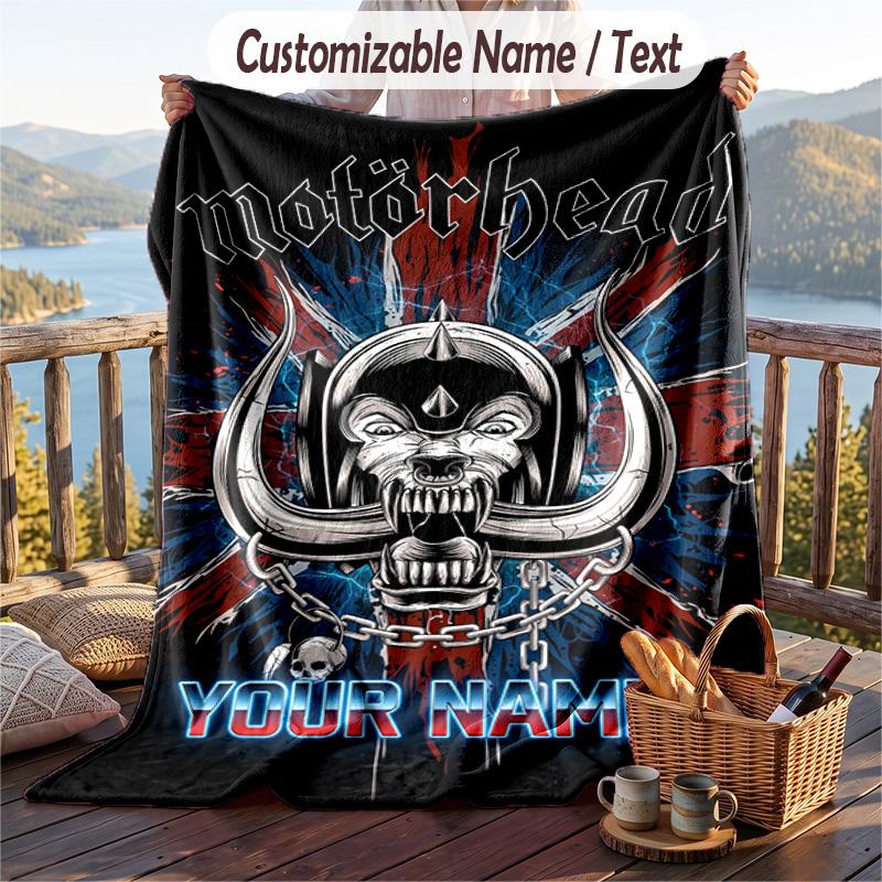 Flannel Blanket Motorhead Print Custom Name Text Soft Throw for Sofa Bed