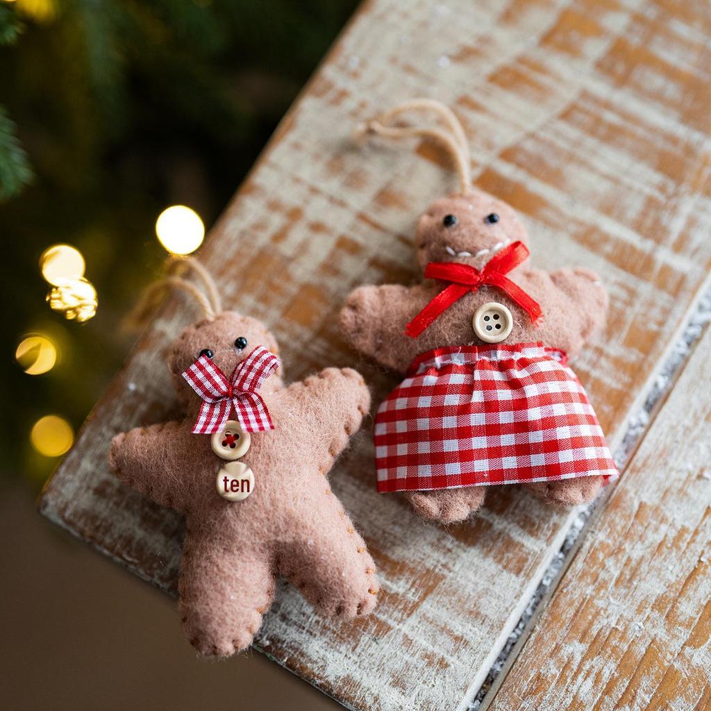 2026 Felt Gingerbread Man Ornament Pair - Christmas Tree Decoration