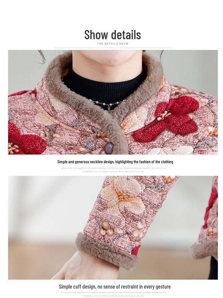 Mom’s New Style Retro Padded Jacket - Velvet Warmth, Small Cotton Coat for Middle-Aged and Elderly Women