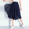 Elastic High Waist Slim Elegant Chiffon Capris female pants Skirts Women Summer Wide Leg Medium Long Leisure Loose Trousers